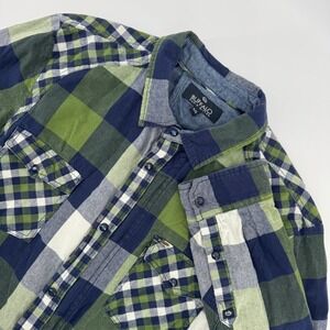 Buffalo David Bitton Shirt Mens XL Pearl Snap Plaid Green Blue Full Zip Long